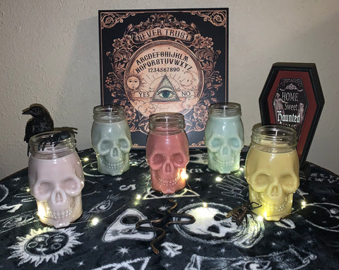 Spooky Skull shaped Mason Jar Candles w/lid
